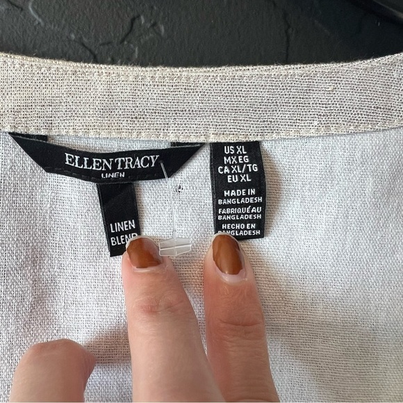 Ellen Tracy Linen Blend Women Chalk Gold Foil Boxy Blouse Preppy Size: XL - Picture 7 of 9